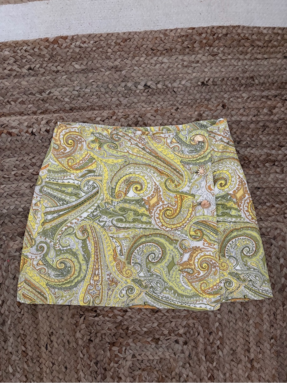 Antonio Melani x Amanda Jones Vaughan Paisley Button Front Mini Skirt